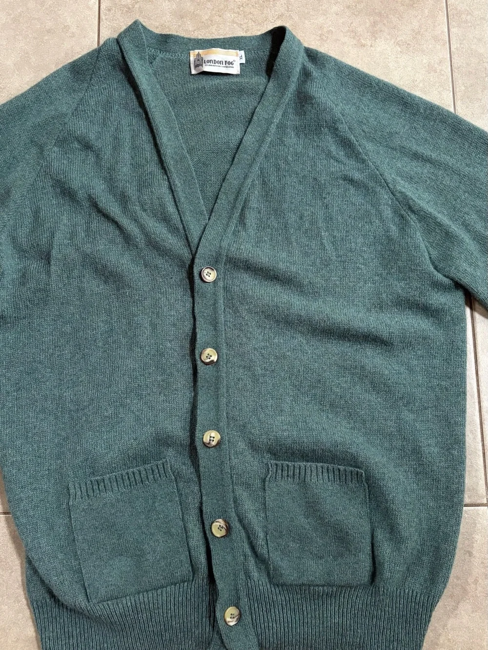 Vintage London Fog Men’s Knit Cardigan Sweater Teal preppy V-Neck Button Front